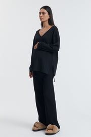 V Neck Organic Cotton LS Tee (Black) 2