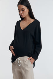 V Neck Organic Cotton LS Tee (Black) 3