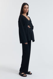 V Neck Organic Cotton LS Tee (Black) 4