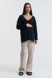 V Neck Organic Cotton LS Tee (Black) 5
