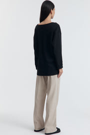 V Neck Organic Cotton LS Tee (Black) 7
