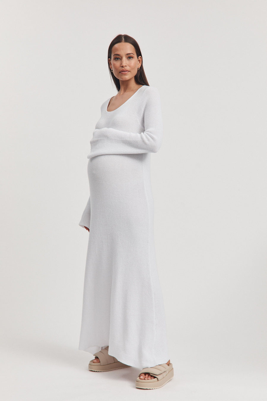 White Crochet Maternity Maxi Dress 6