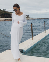 White Crochet Maternity Maxi Dress 7