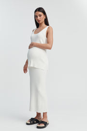 White Rib Knit Maternity Maxi Skirt 2
