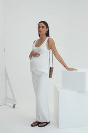 White Rib Knit Maternity Maxi Skirt 9