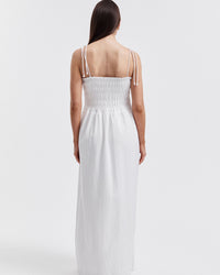 White Shirred Maternity Linen Maxidress 11