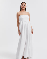 White Shirred Maternity Linen Maxidress 2