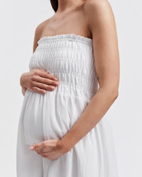 White Shirred Maternity Linen Maxidress 6