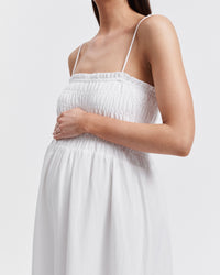 White Shirred Maternity Linen Maxidress 7