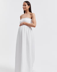 White Shirred Maternity Linen Maxidress 8