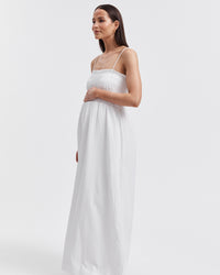 White Shirred Maternity Linen Maxidress 9