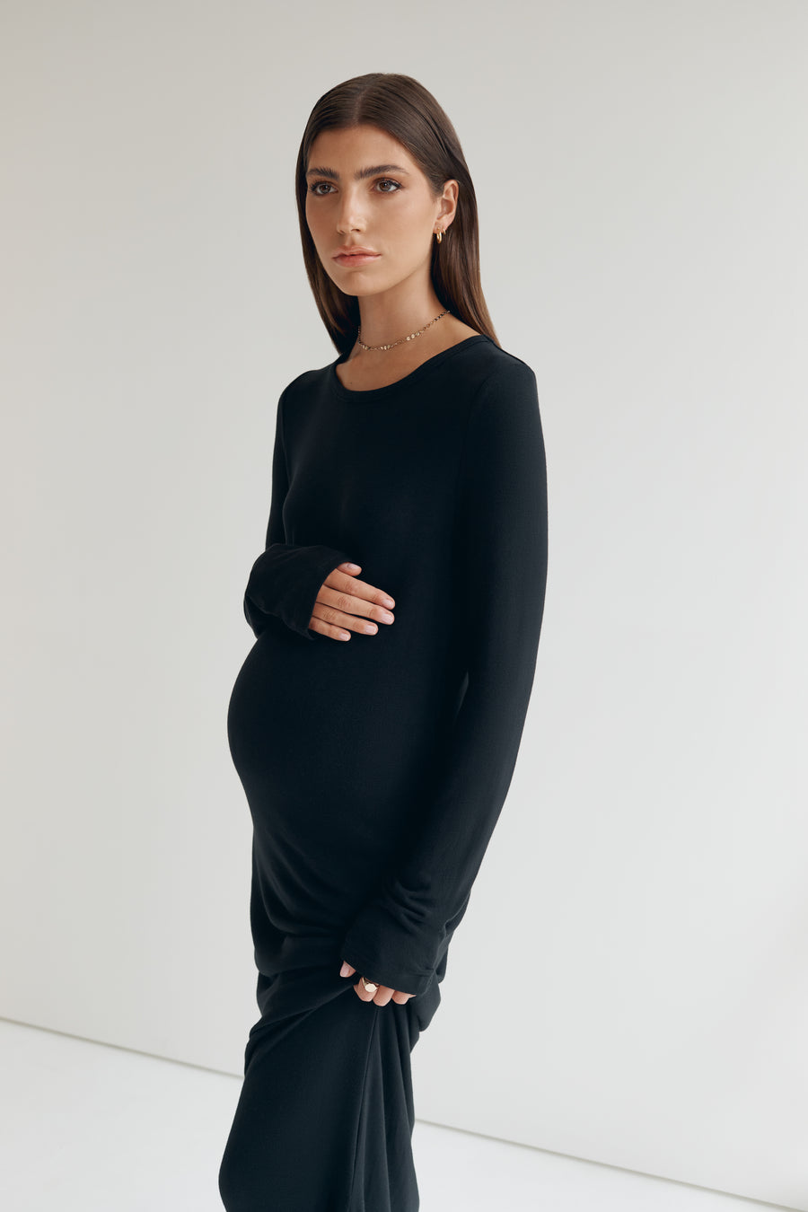 Wool Blend Maternity Maxi Dress (Black) 1