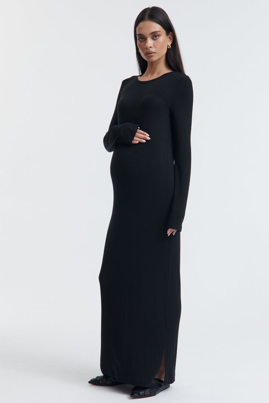 Wool Blend Maternity Maxi Dress (Black) 2