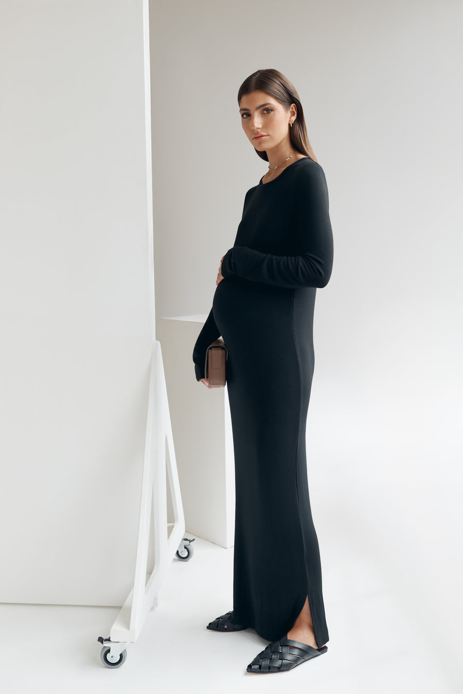 Wool Blend Maternity Maxi Dress (Black) 3