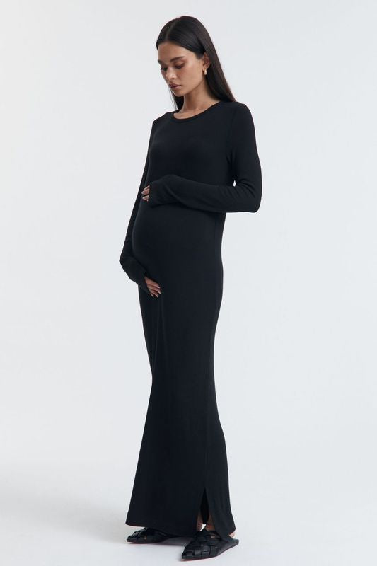 Wool Blend Maternity Maxi Dress (Black) 4