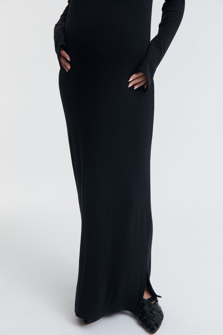 Wool Blend Maternity Maxi Dress (Black) 6