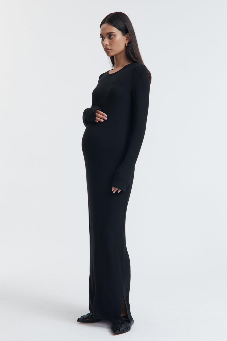 Wool Blend Maternity Maxi Dress (Black) 7