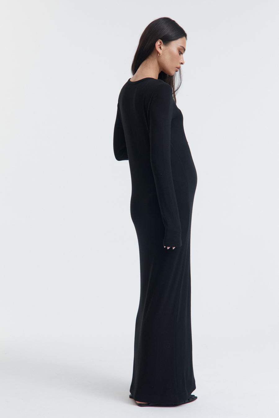 Wool Blend Maternity Maxi Dress (Black) 8