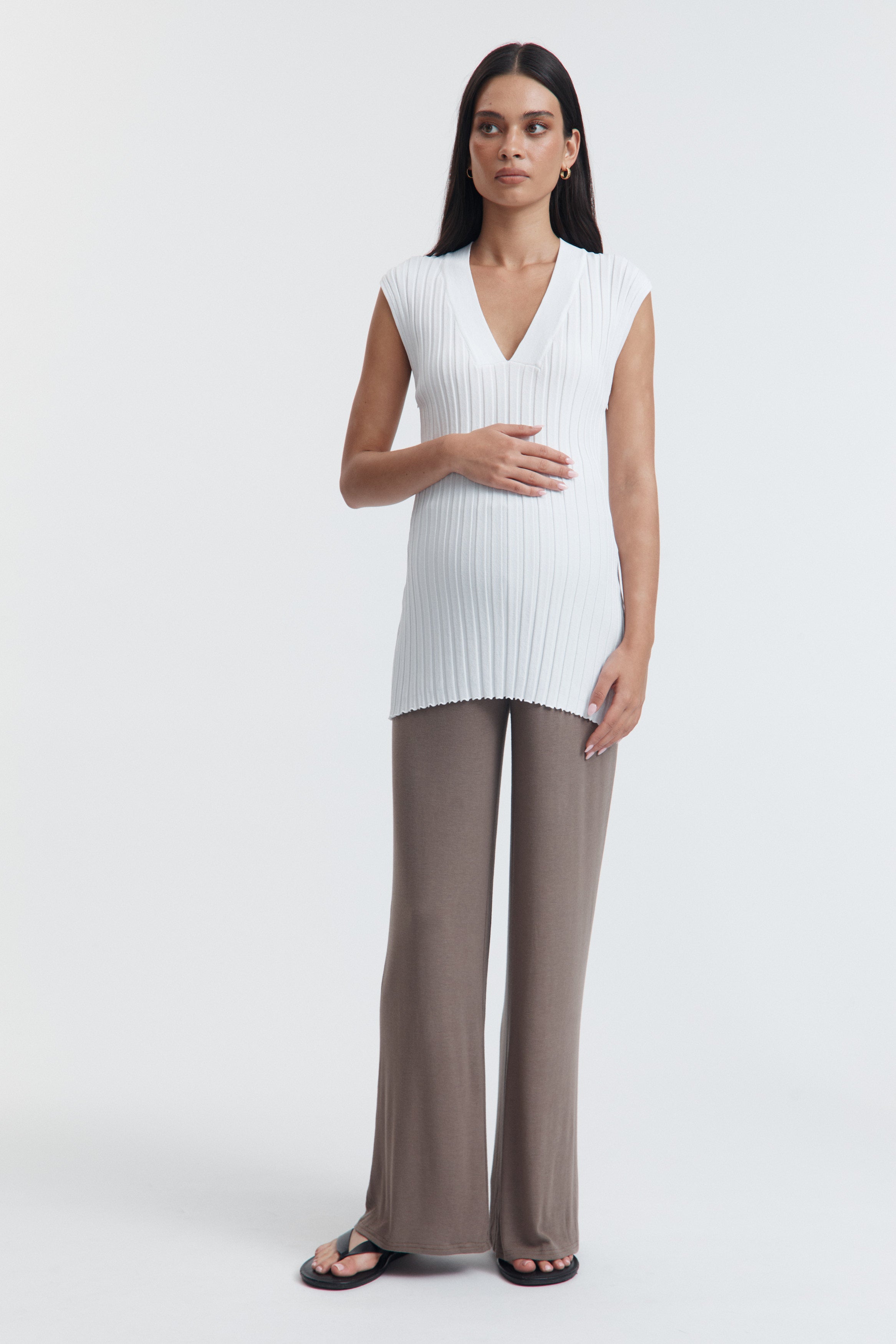 Wool Blend Maternity Pant (Chocolate) 1
