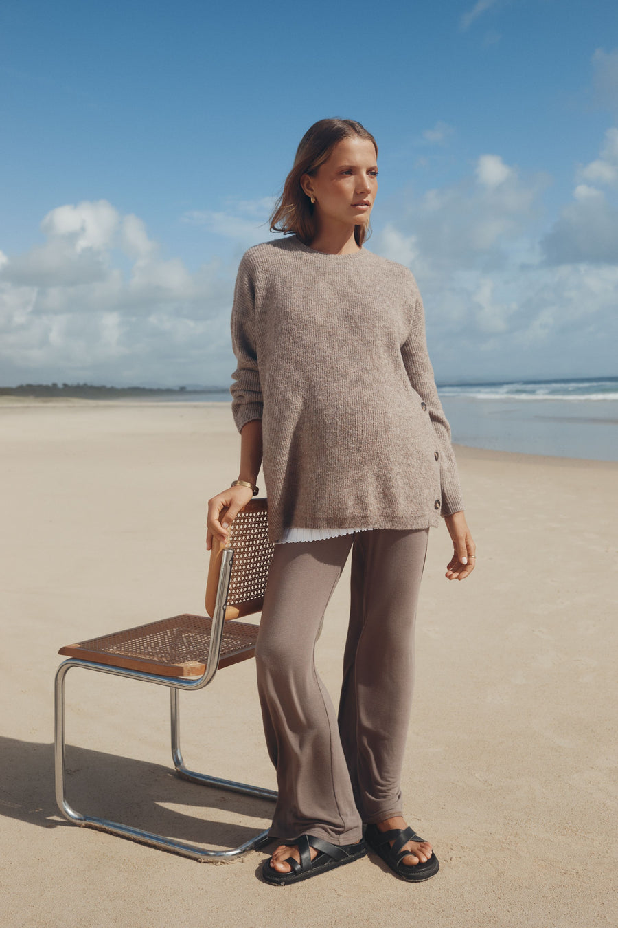 Wool Blend Maternity Pant (Chocolate) 2
