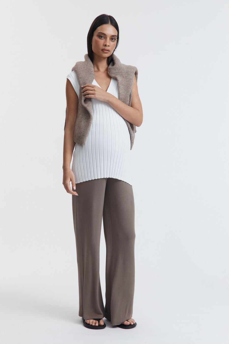 Wool Blend Maternity Pant (Chocolate) 7