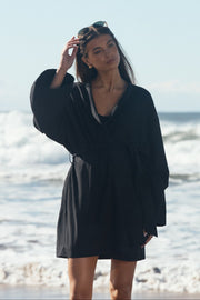 Linen Poolside Robe (Black)