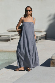 Strapless Relaxed Dress (Black/Ivory Stripe)