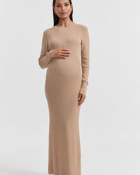 Stylish Maternity Event Dress (Latte) 1