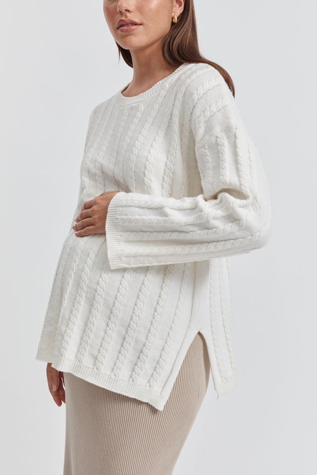Maternity Cable Knit Jumper (White) 4