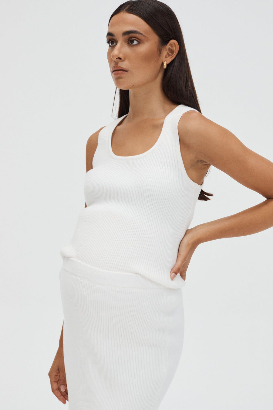 Maternity Ribbed Split Skirt (Ivory) 3