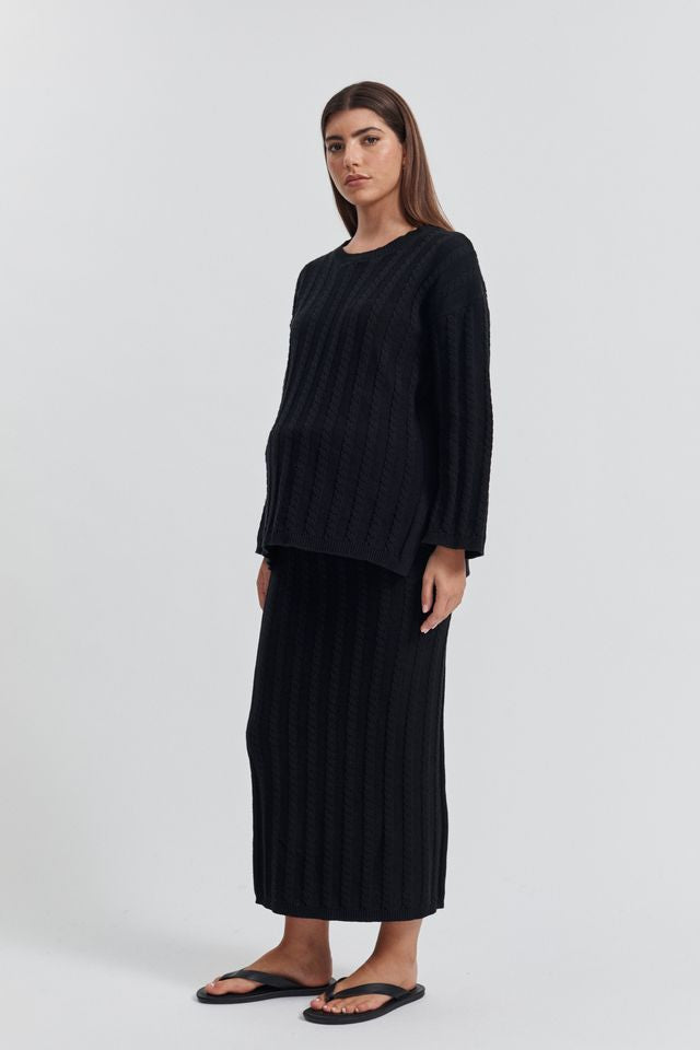 Maternity Cable Knit Maxi Skirt (Black) 2