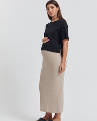 The Best Maternity Maxi Skirt (Oat) 4