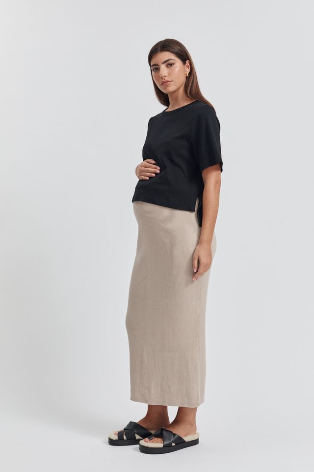 The Best Maternity Maxi Skirt (Oat) 4