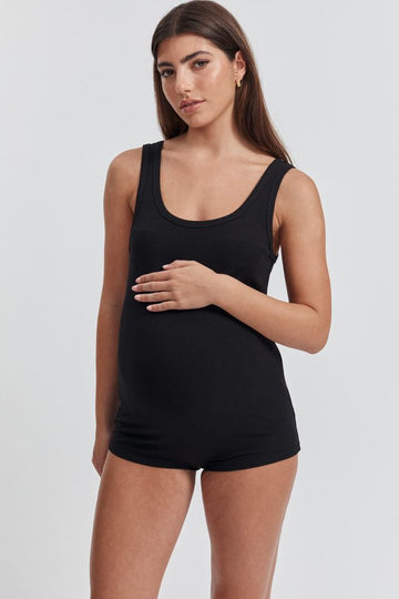 Maternity Cotton Rib Bodysuit (Black)  1