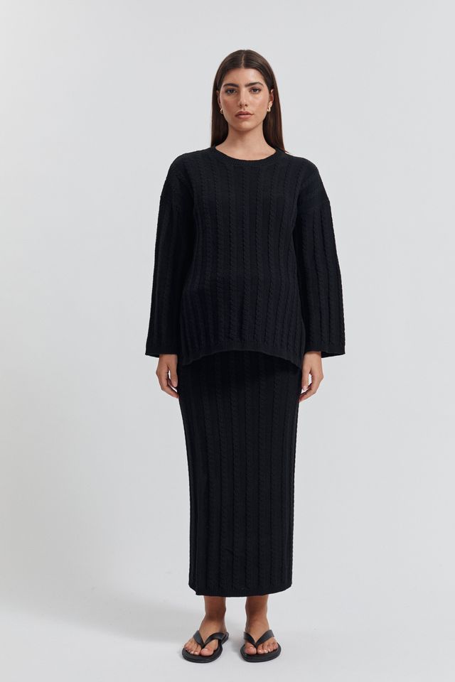 Maternity Cable Knit Maxi Skirt (Black) 5