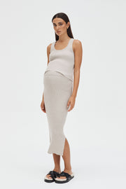 Maternity Ribbed Split Skirt (Taupe Marle) 1
