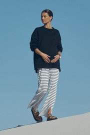 Crochet Knit Pant (White/Black Stripe)