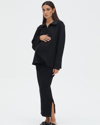 Maternity Ribbed Split Skirt (Black) 1