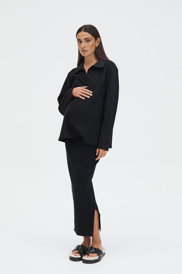 Maternity Ribbed Split Skirt (Black) 1