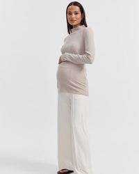 Ribbed Maternity Mock Neck Top (Stone) 1