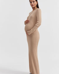 Stylish Maternity Event Dress (Latte) 3