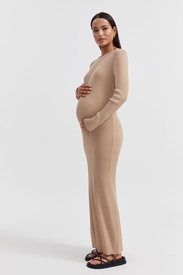 Stylish Maternity Event Dress (Latte) 3
