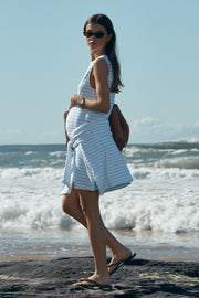 Sleeveless Organic Cotton Dress (White/Pale Blue Stripe)