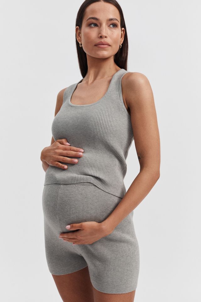 Maternity Ribbed Crop Tank (Grey) 1