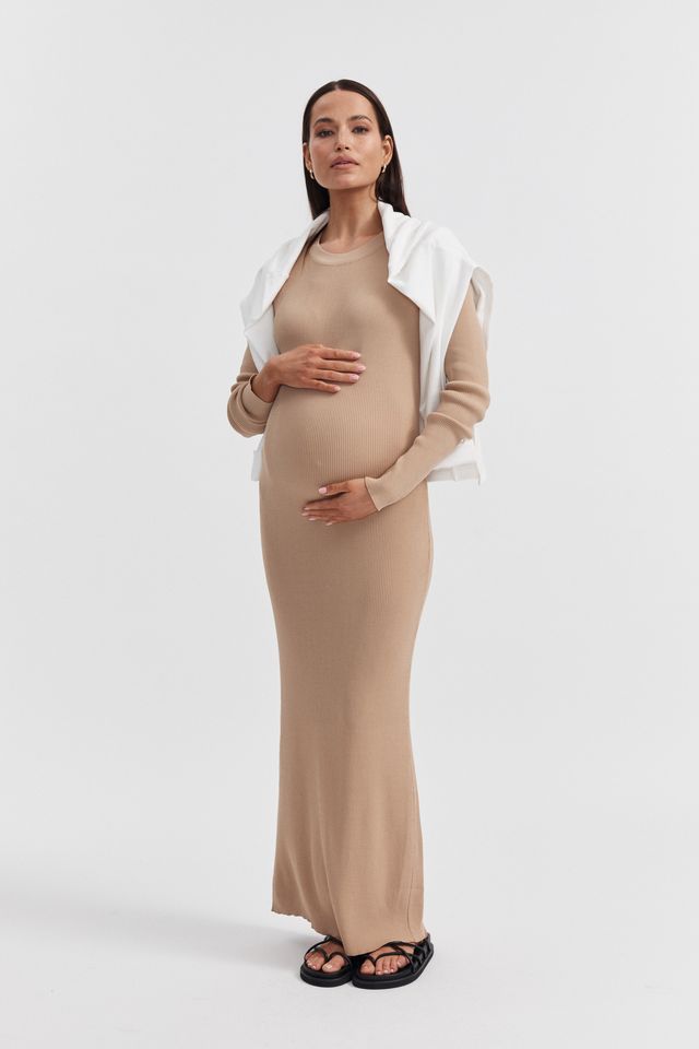 Stylish Maternity Event Dress (Latte) 4