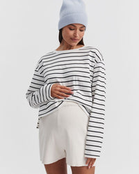 Organic Cotton Cropped Maternity Tee (Stripe) 1