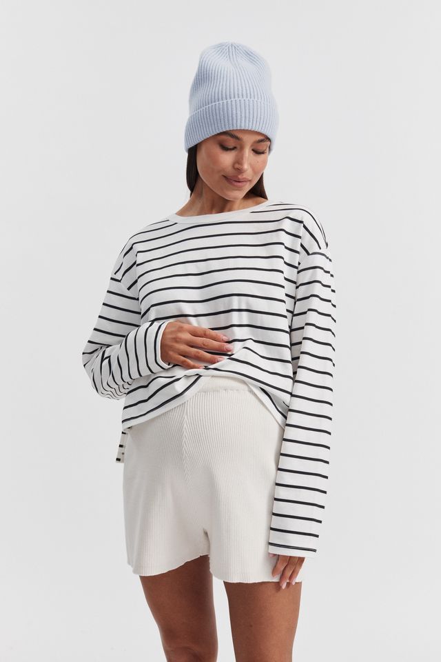 Organic Cotton Cropped Maternity Tee (Stripe) 1