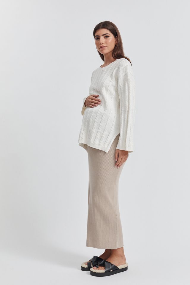 Maternity Cable Knit Jumper (White) 5