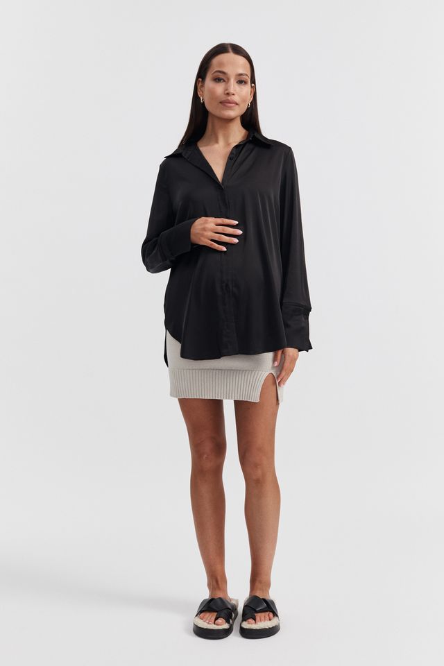 Maternity Satin Shirt (Black) 2