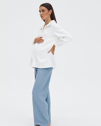 Low Rise Maternity Rib Cotton Pants (Marine Blue) 2